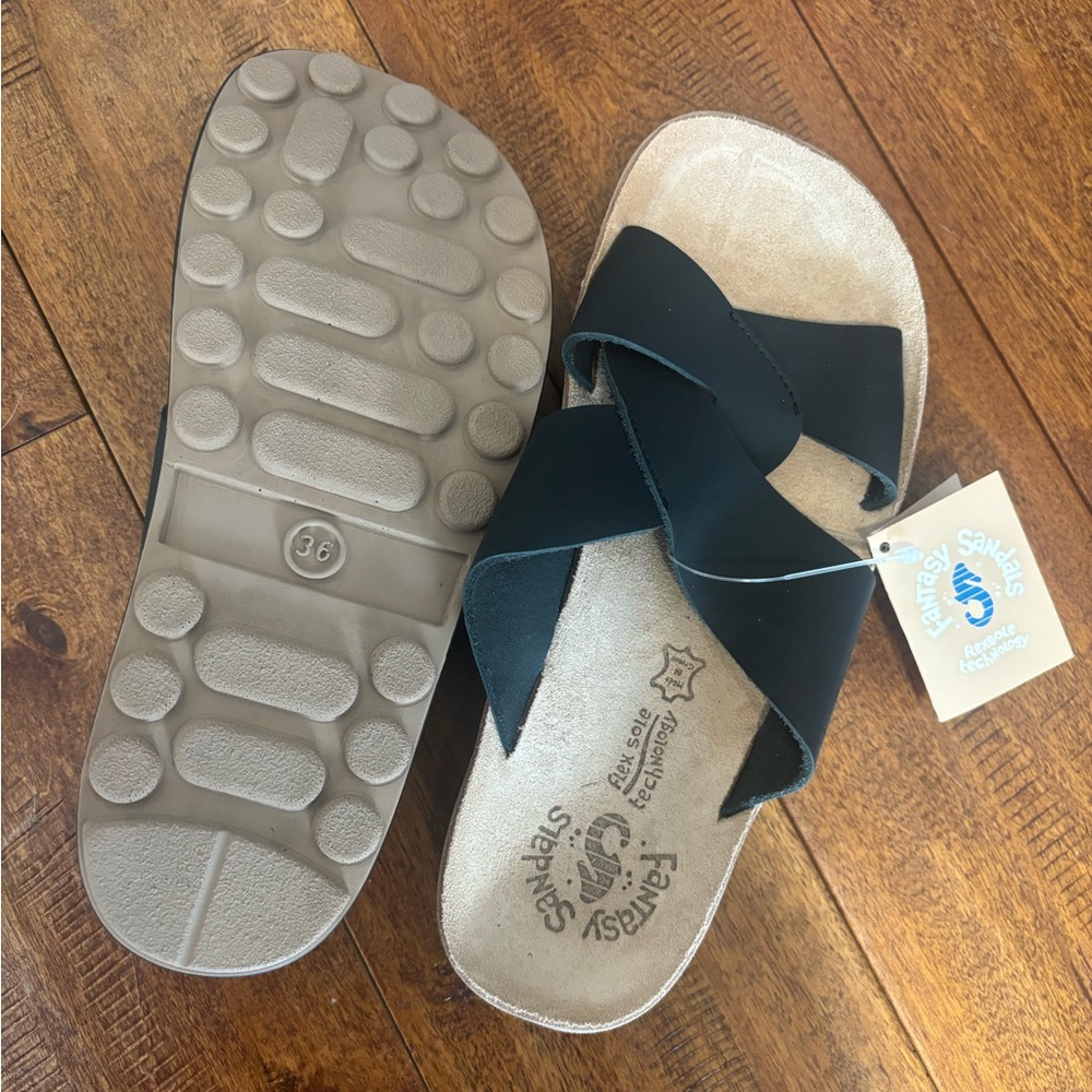 NWT Fantasy Sandals Black Women's Slide Sandals made in Greece - Picture 4 of 5